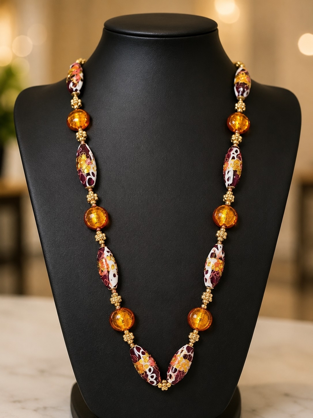 Vintage 22-Inch Art Glass Statement Necklace